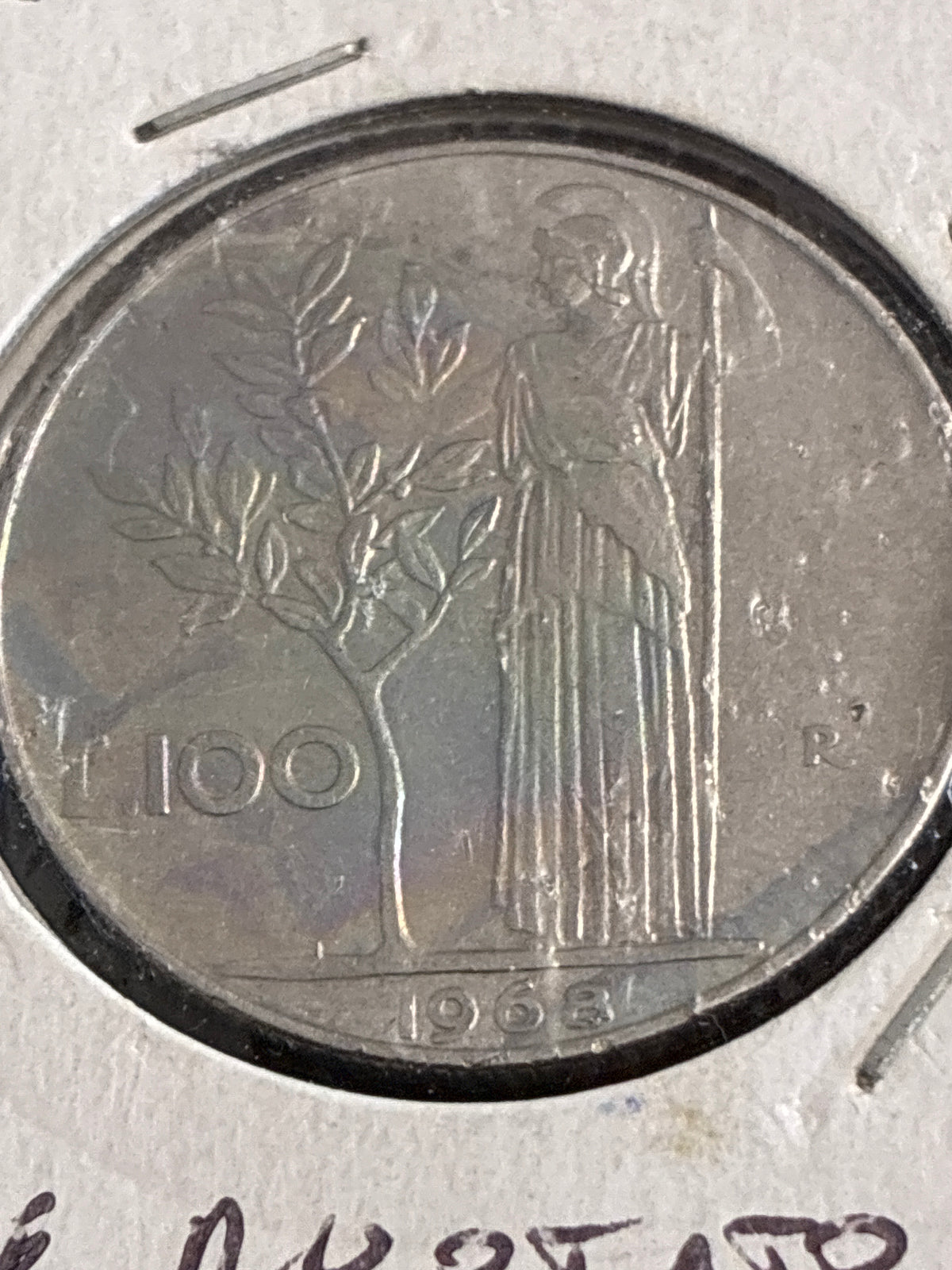 100 LIRE 1968 MINERVA - ERRORE DI CONIAZIONE: ASSE RUOTATO 35°