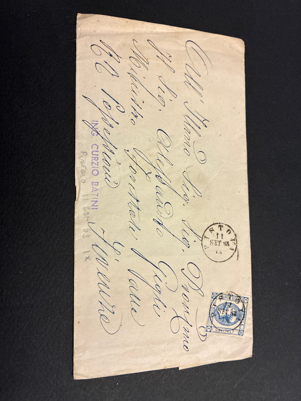 1863 - Lettera da Pistoia a Firenze con Ambulante al retro