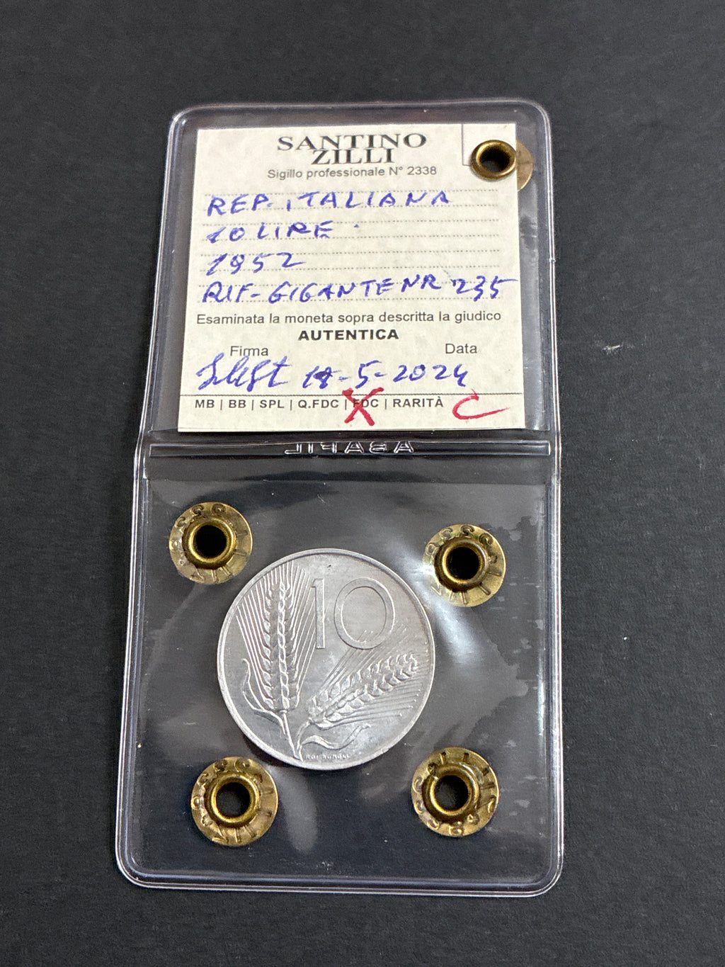 10 Lire 1952 Spighe Periziata Fior di Conio