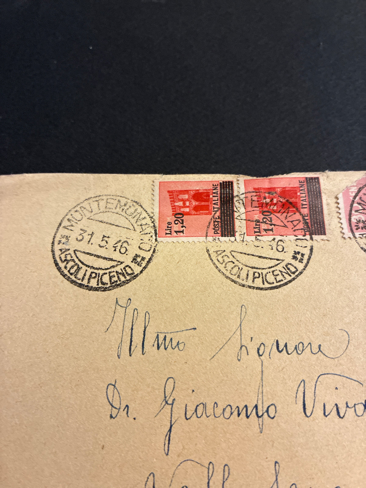 Busta Storia Postale Re Di Maggio Umberto II Timbro Montemonaco Ascoli Piceno 31 Maggio 1946 Affrancatura Quadrupla Mista Monumenti Distrutti Sbarrati E Democratica Tariffa 4 Lire Per Sondalo Da Collezione
