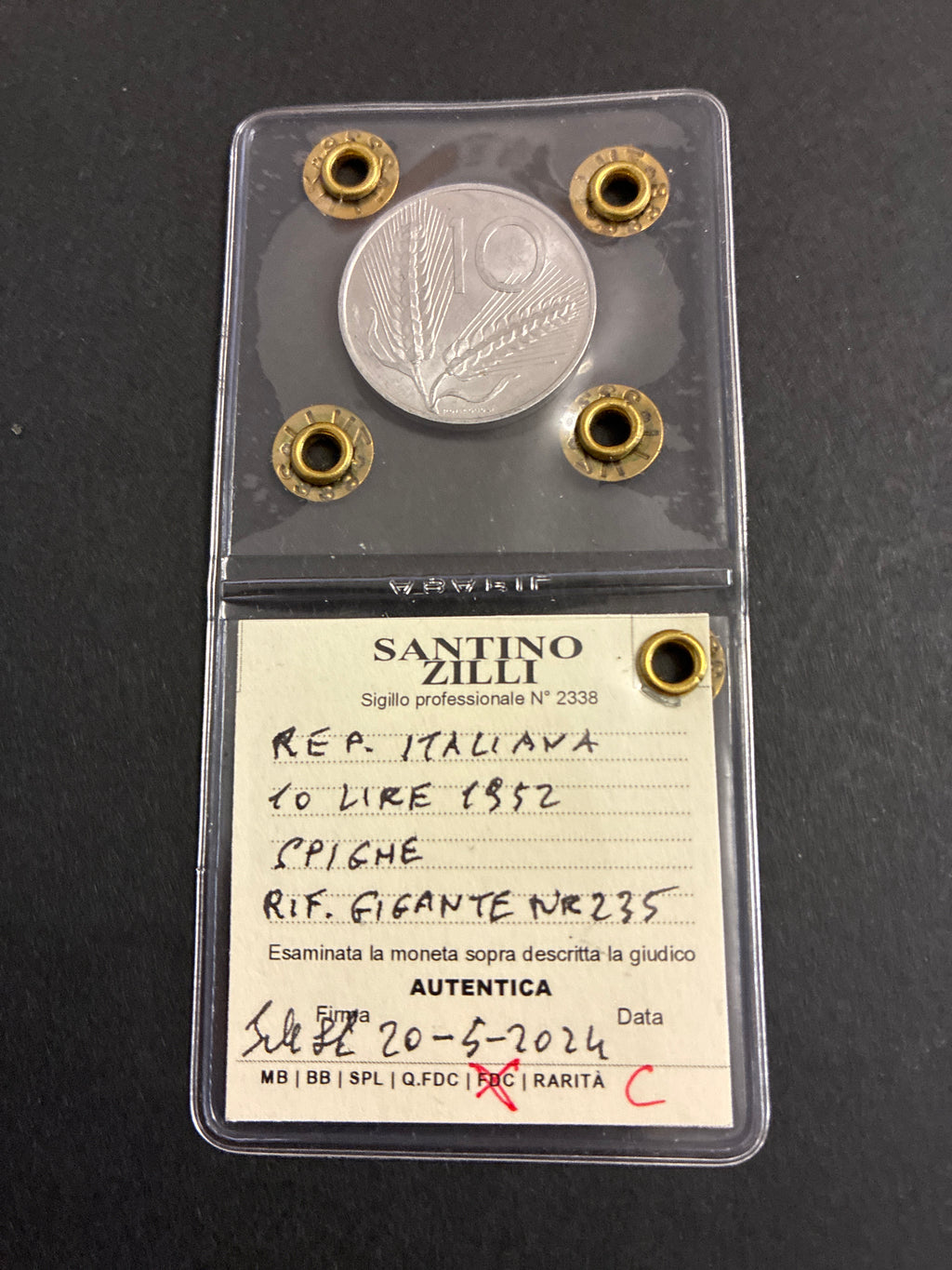 10 Lire Spiga dell'52 Periziata  Fior di Conio FDC