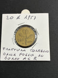 20 Lire 1957 "Ramo di Quercia" con Frattura di Conio