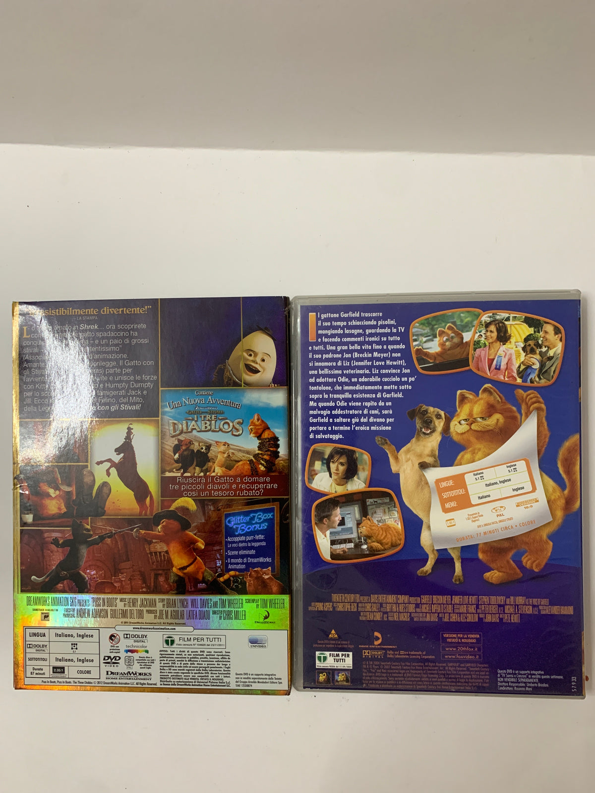 Lotto 2 DVD Film Animazione - Il Gatto con gli Stivali e Garfield Il Film