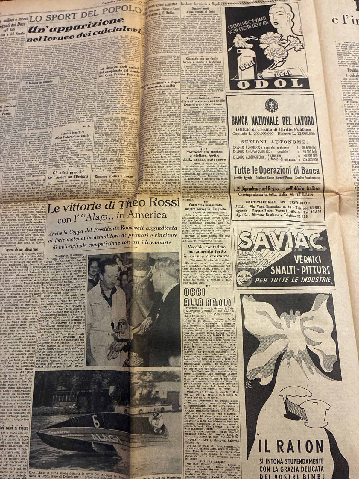 Quotidiano Storico Gazzetta del Popolo 27 Settembre 1938 Fascismo Mussolini Crisi Monaco
