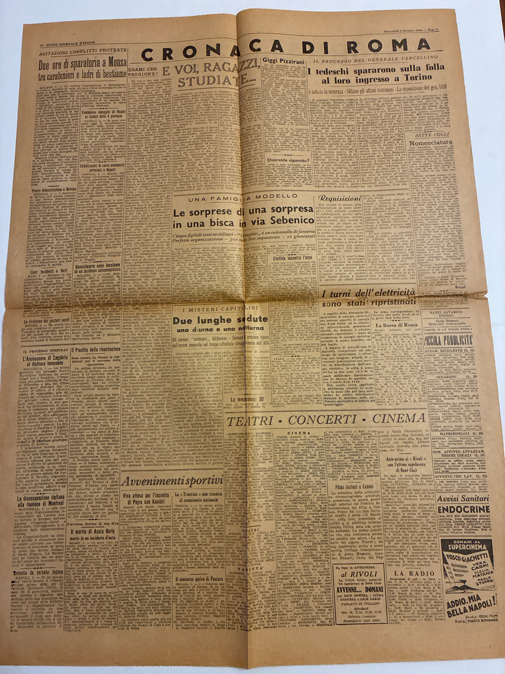 Quotidiano ORIGINALE 2 Ottobre 1946 Sentenza Processo Norimberga COMPLETO