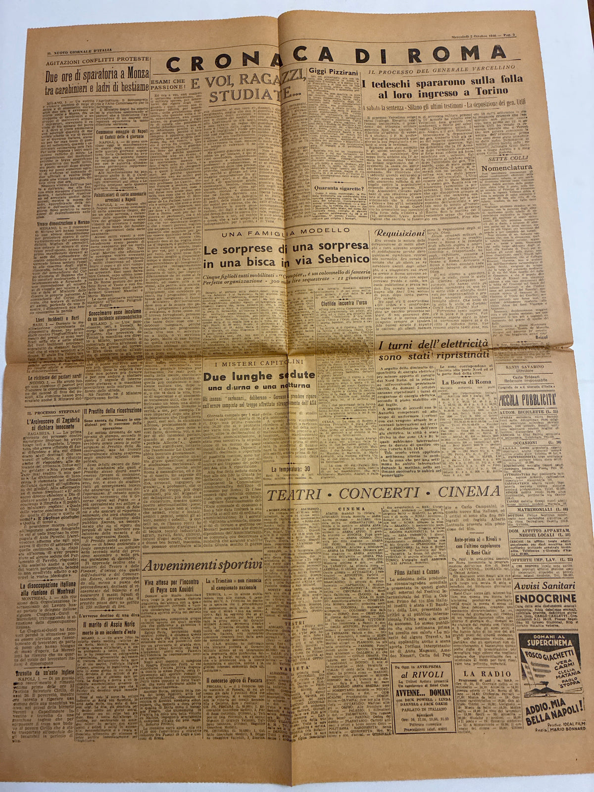 Quotidiano ORIGINALE 2 Ottobre 1946 Sentenza Processo Norimberga COMPLETO