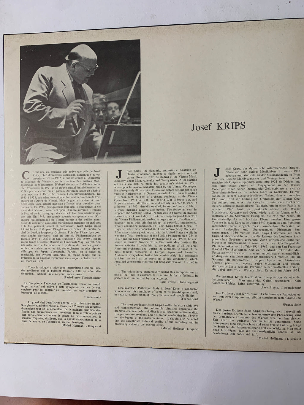 LP Dvořák - Sinfonia N. 9 "Nuovo Mondo" - Josef Krips / Tonhalle Zurich - Festival Classique FC 409