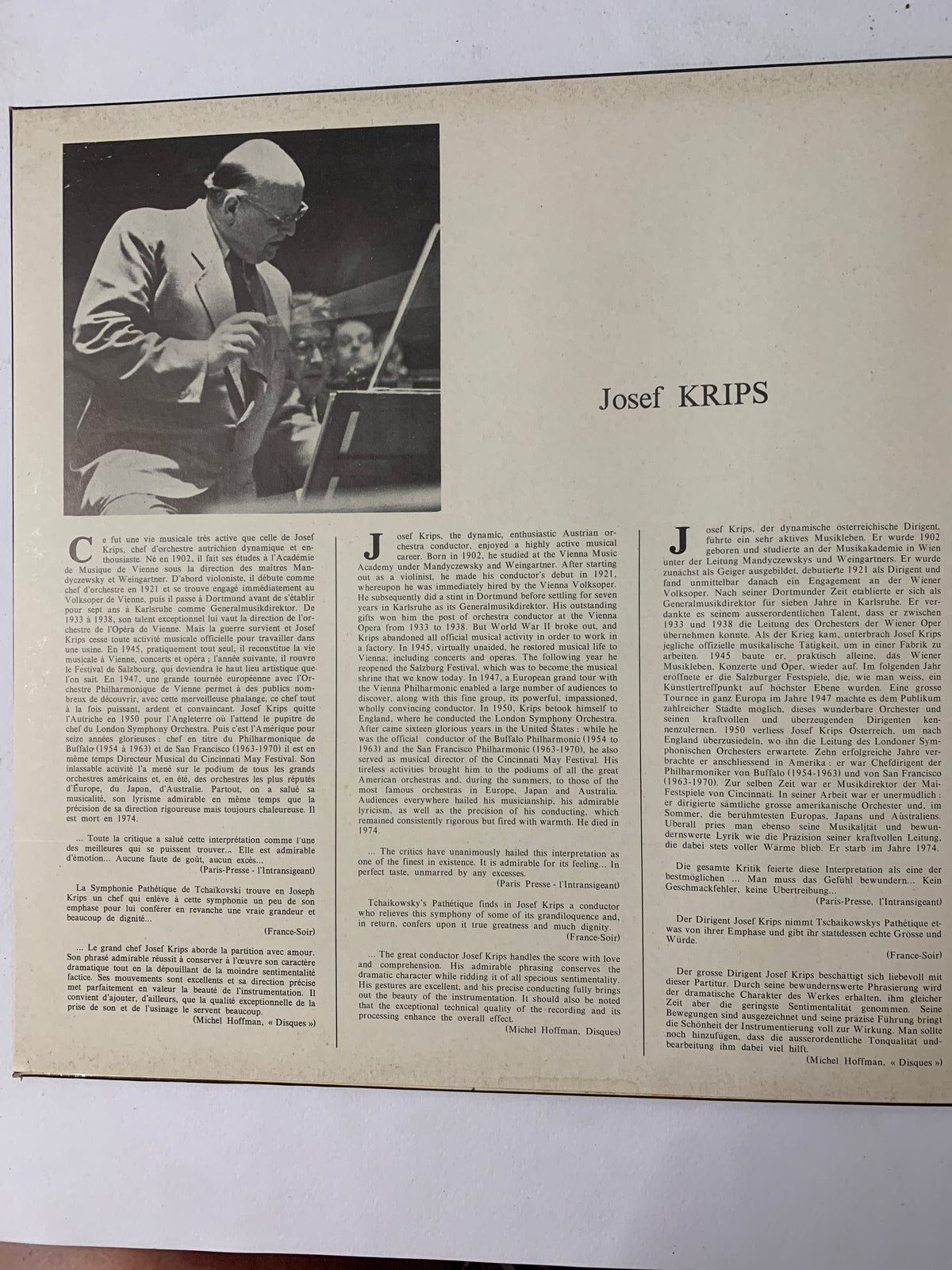 LP Dvořák - Sinfonia N. 9 "Nuovo Mondo" - Josef Krips / Tonhalle Zurich - Festival Classique FC 409