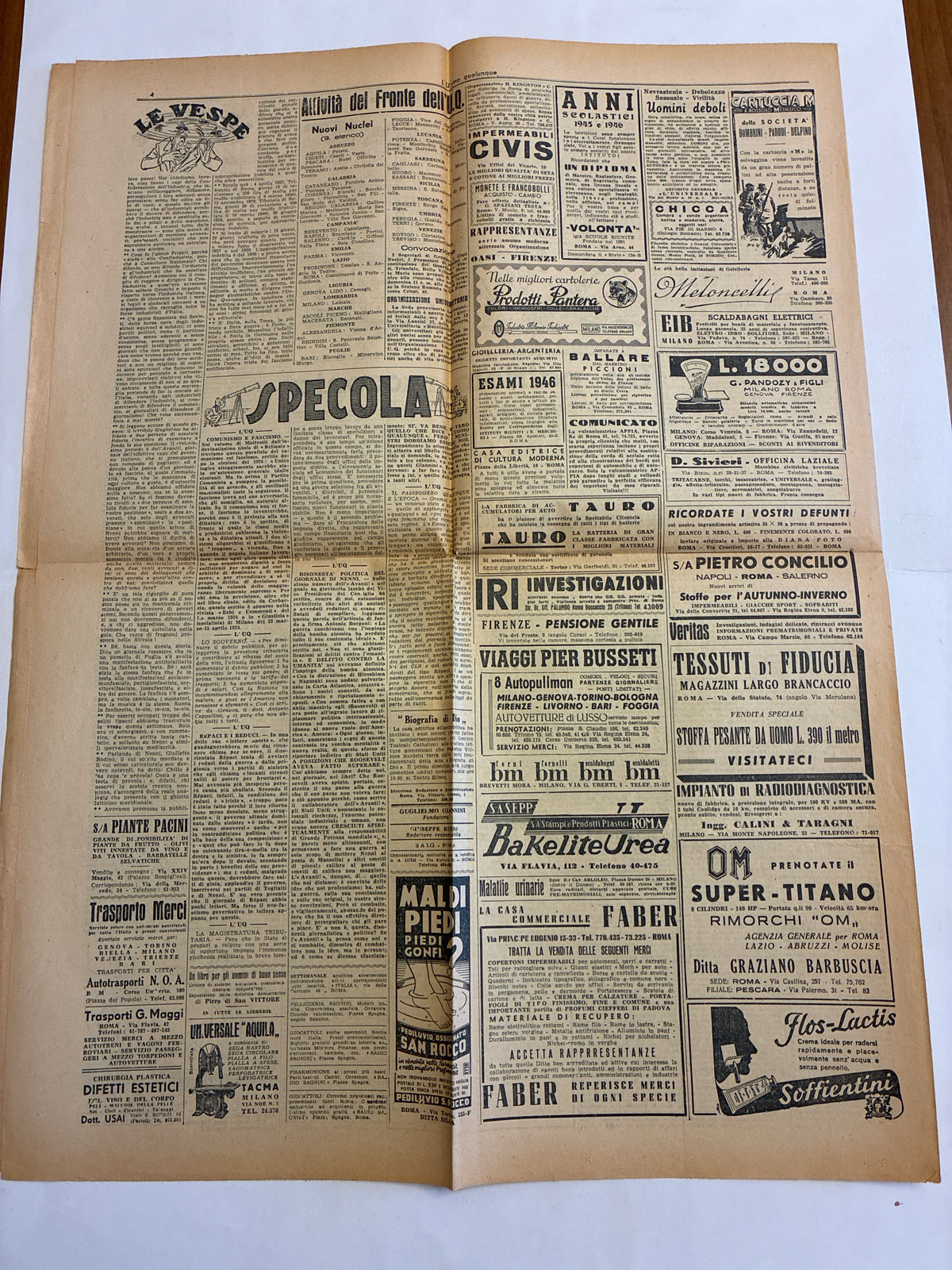Storico Giornale Originale L'Uomo Qualunque 7 Novembre 1945 - N. 38 Edizione Roma - Il Programma Politicoi
