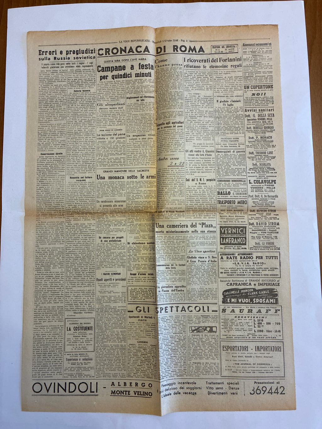 GIORNALE ORIGINALE ULTIMA EDIZIONE 5 Giugno 1946 La Voce Repubblicana - LA MONARCHIA E' MORTA Conservazione Eccellente