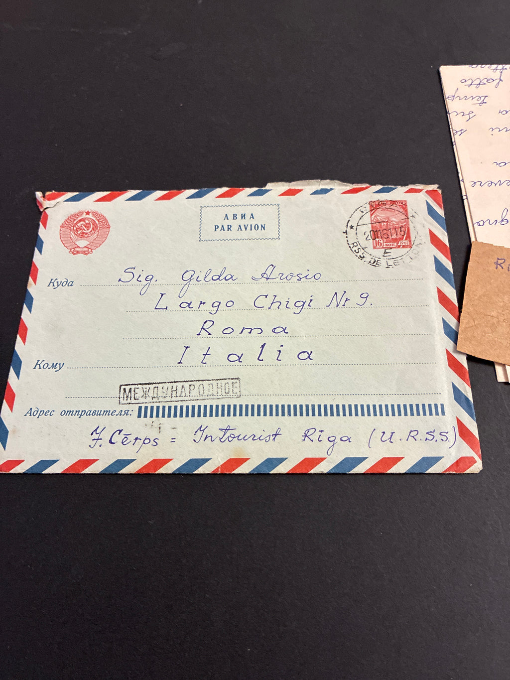 Lotto Epistolare 1961 da Riga URSS a Roma Lettera Completa Contenuto Cartolina Inverno Francobollo 16k Storia Postale Guerra Fredda Lettonia