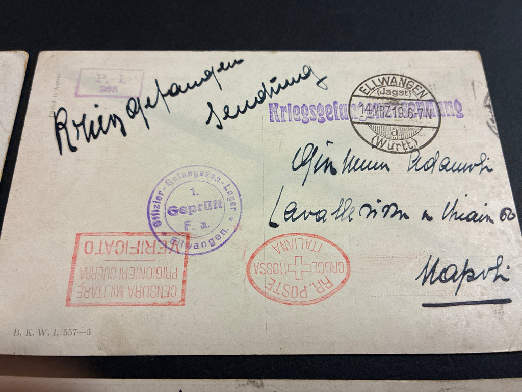 Lotto 6 cartoline Prima Guerra Mondiale prigioniero di guerra Capitano Cesare Torino campo Ellwangen (Germania) 1918