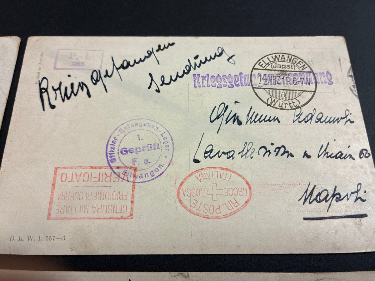 Lotto 6 cartoline Prima Guerra Mondiale prigioniero di guerra Capitano Cesare Torino campo Ellwangen (Germania) 1918