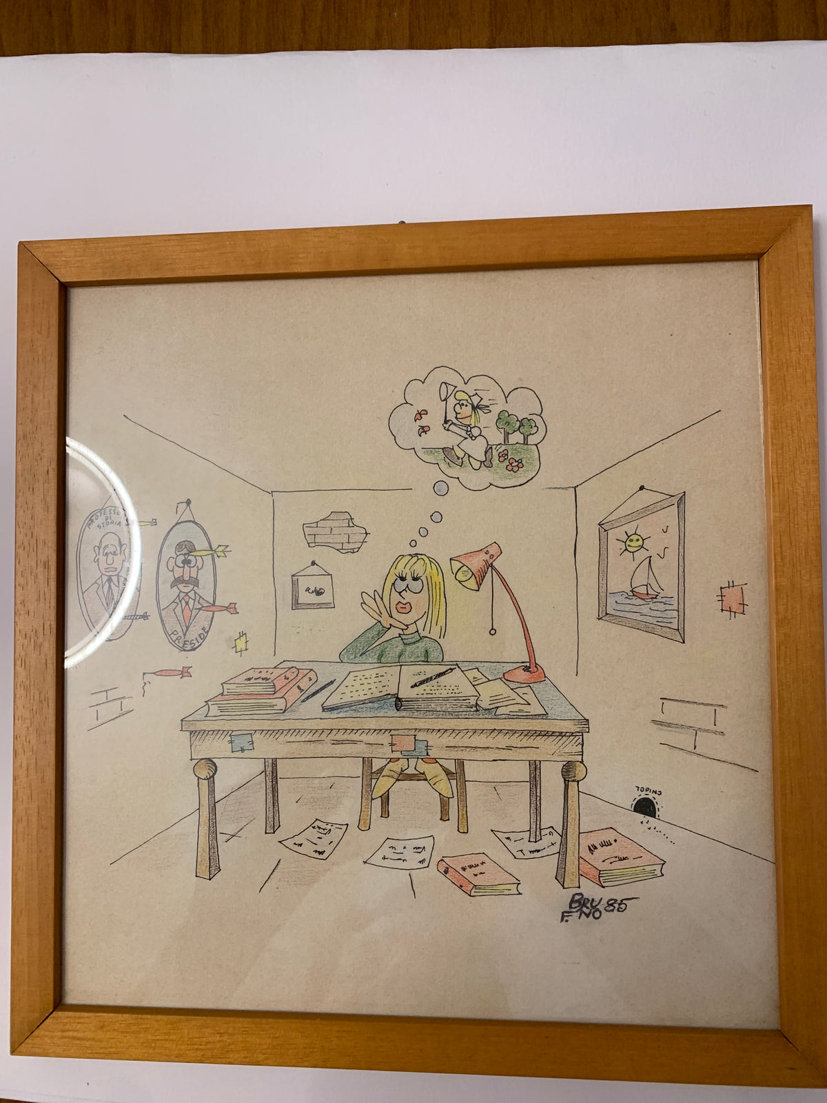 Vignetta umoristica originale "La studentessa" (opera di Bruno, 1985)