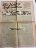 Storico Giornale Originale L'Uomo Qualunque 7 Novembre 1945 - N. 38 Edizione Roma - Il Programma Politicoi