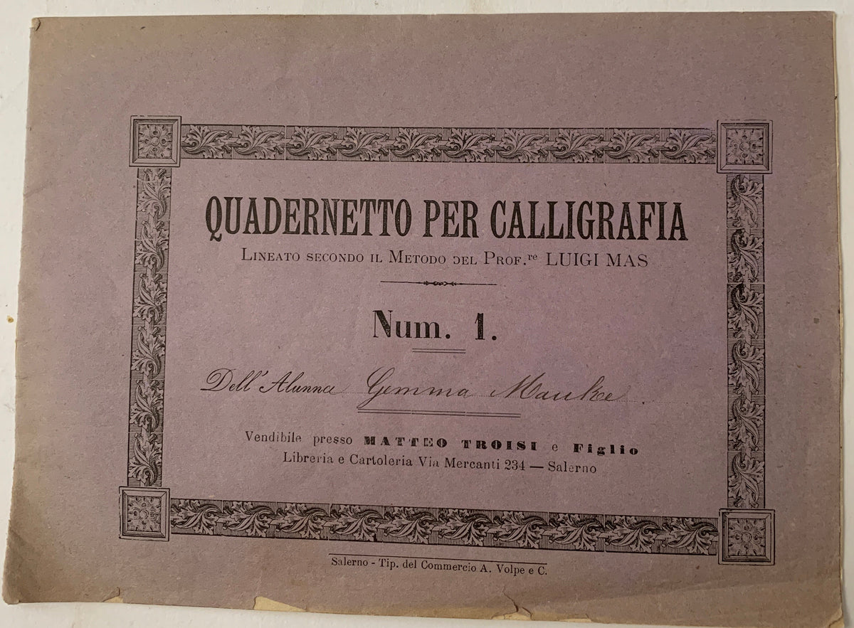 Quaderno Antico Scolastico Manoscritto per Calligrafia "Metodo Prof. Luigi Mas" – Salerno Fine '800 / Primi '900
