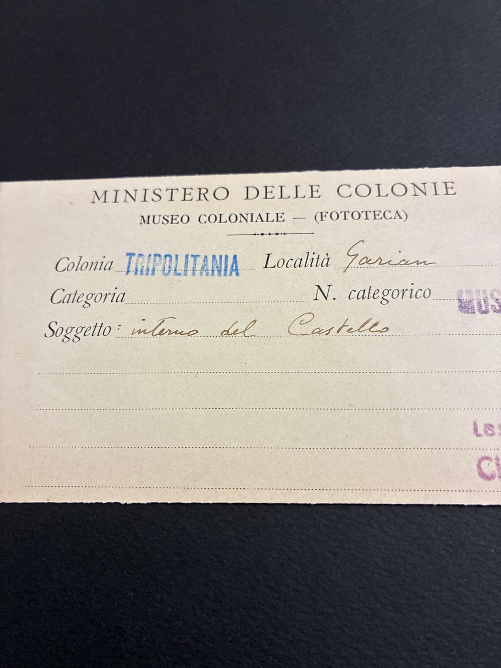 Foto Epoca Libia Garian Interno Del Castello Forte E Stazione Radio Con Soldati Autocarri E Timbri Ministero Colonie
