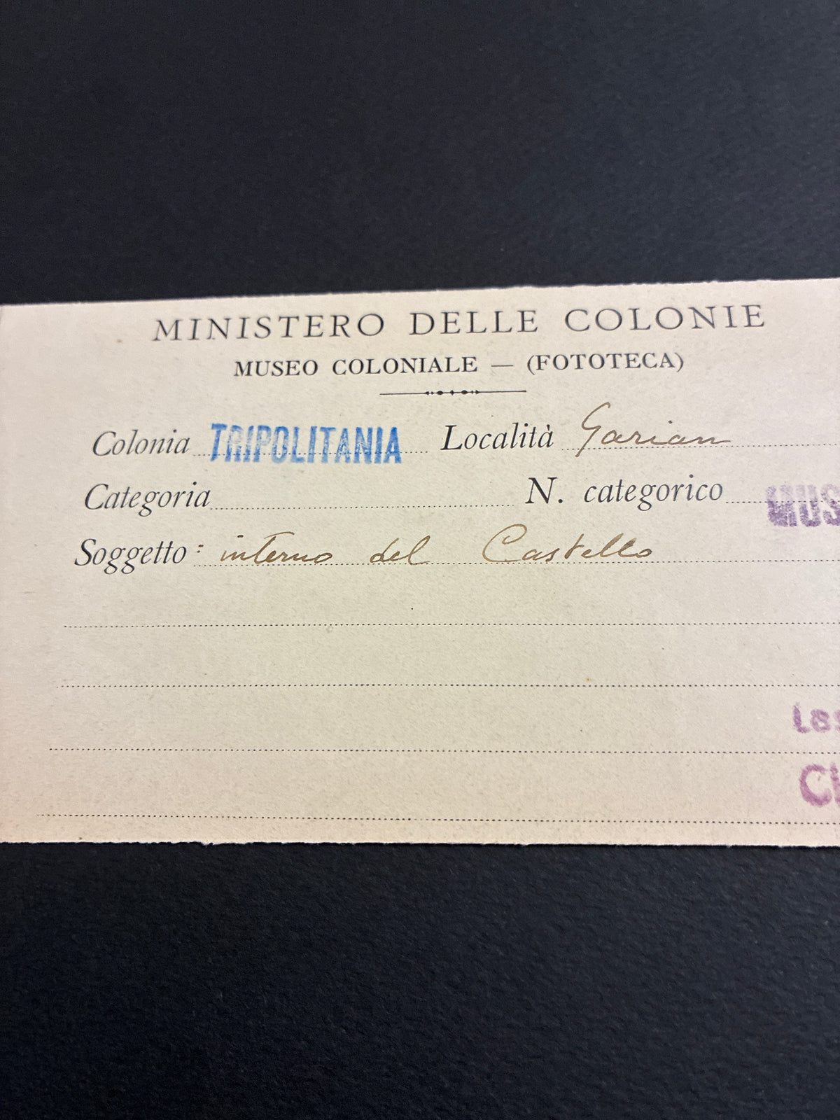 Foto Epoca Libia Garian Interno Del Castello Forte E Stazione Radio Con Soldati Autocarri E Timbri Ministero Colonie