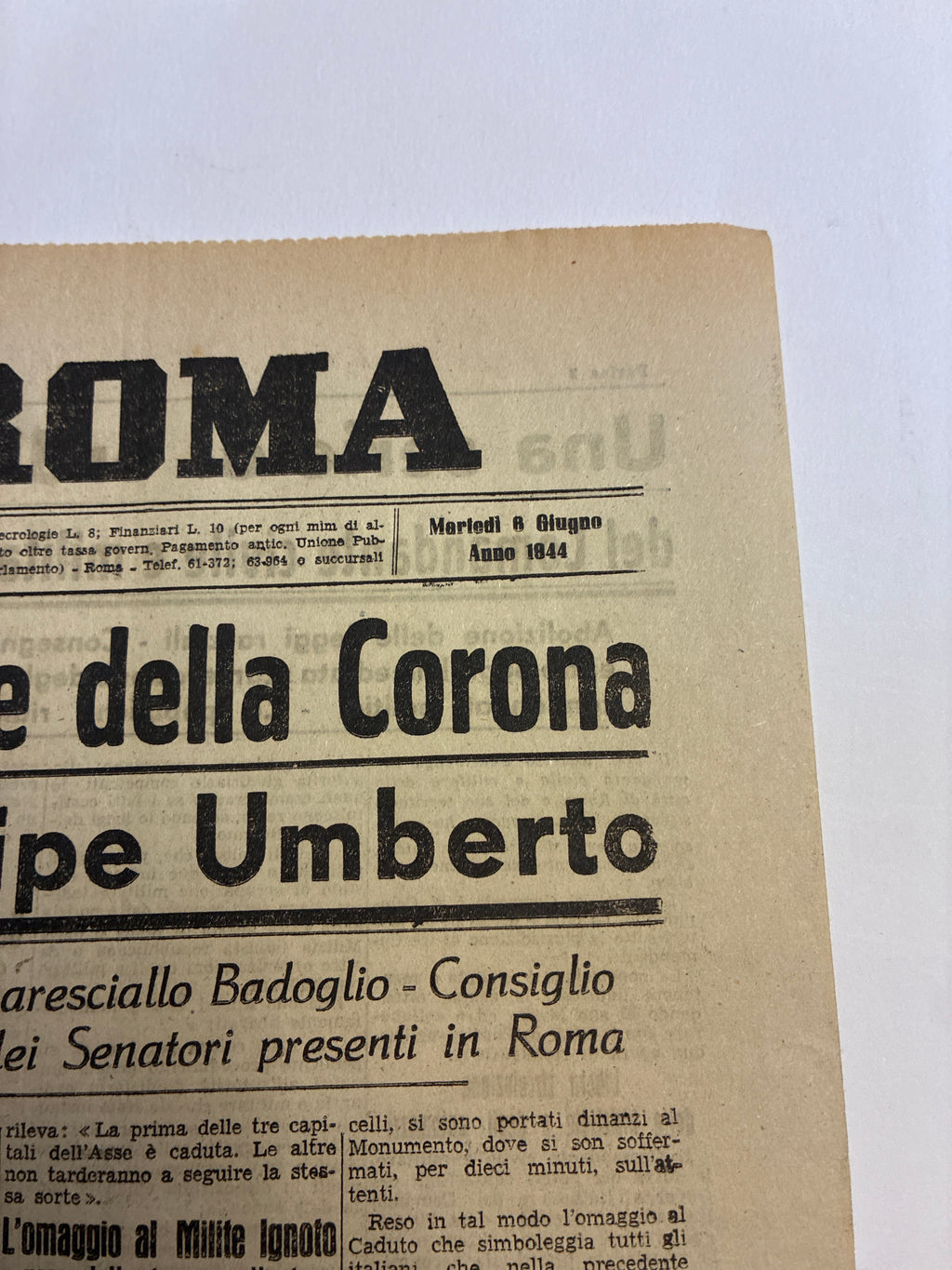 Quotidiano Originale Epoca Il Popolo di Roma 6 Giugno 1944 Prima Giornata di Vita Politica Seconda Guerra Mondiale