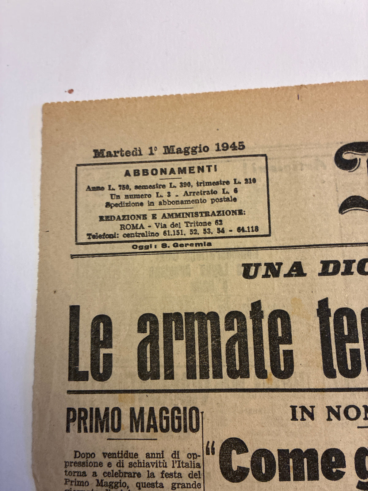 Quotidiano Storico IL MOMENTO 1 Maggio 1945 - Rara Edizione Originale "Come Giustiziai Mussolini" (Autopsia e Caduta del Fascismo)