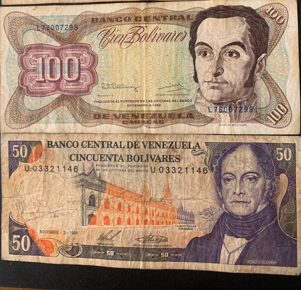 Lotto 5 Banconote Venezuela - 1000, 100 (x3) e 50 Bolívares (1988-1994) - Circolate
