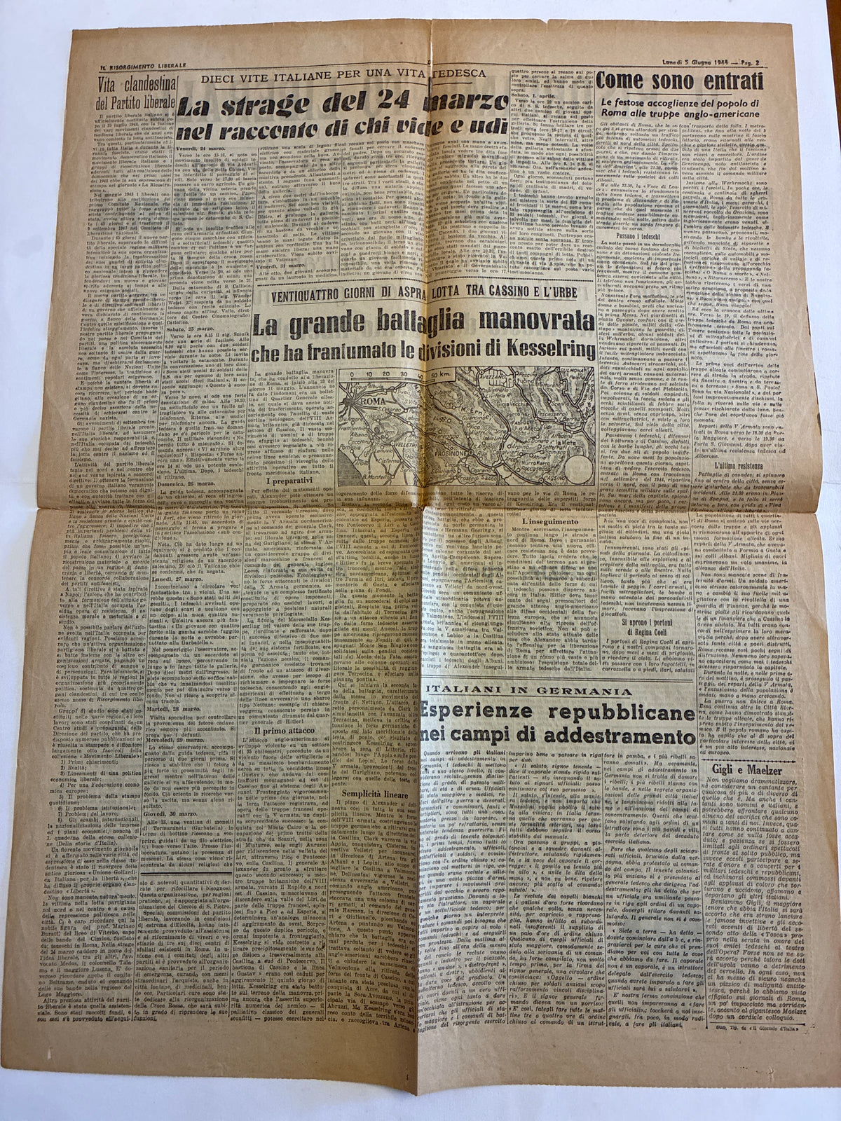 Storico Quotidiano Originale Il Risorgimento Liberale 5 Giugno 1944 - Edizione Completa Roma Liberata