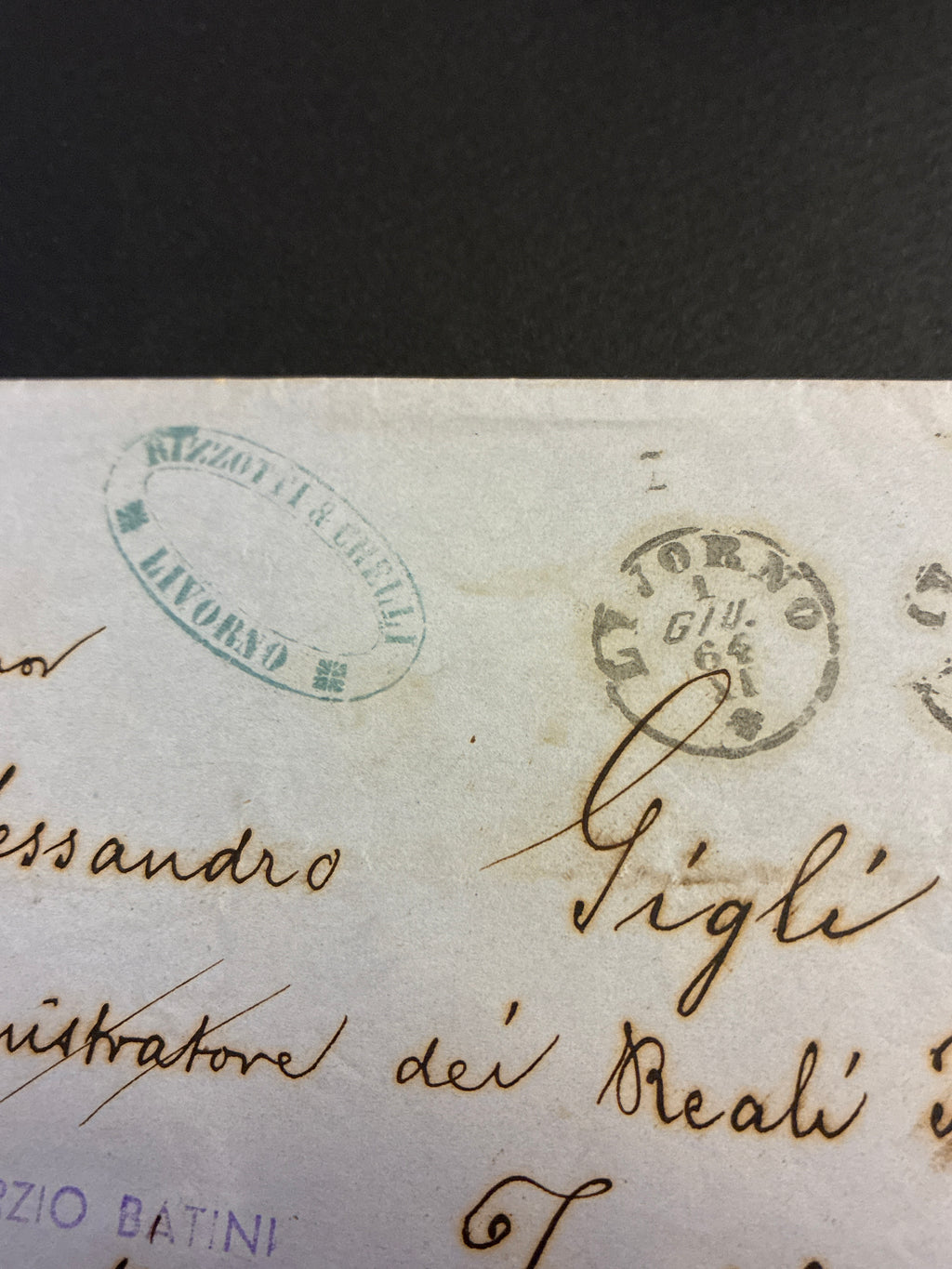 Lettera del 1864 da Livorno a Follonica con 15 Centesimi De La Rue – Ex Collezione Curzio Batini