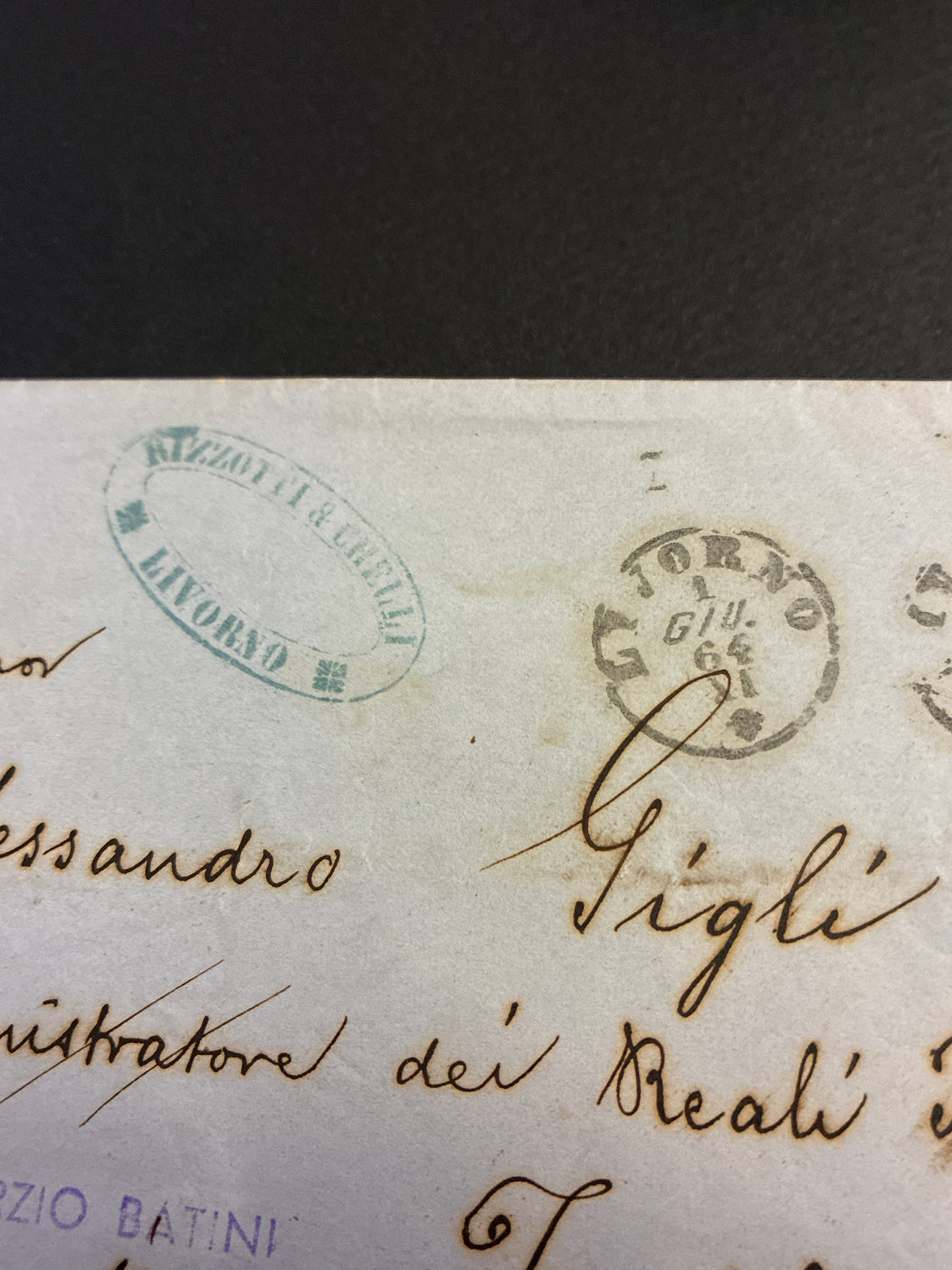 Lettera del 1864 da Livorno a Follonica con 15 Centesimi De La Rue – Ex Collezione Curzio Batini