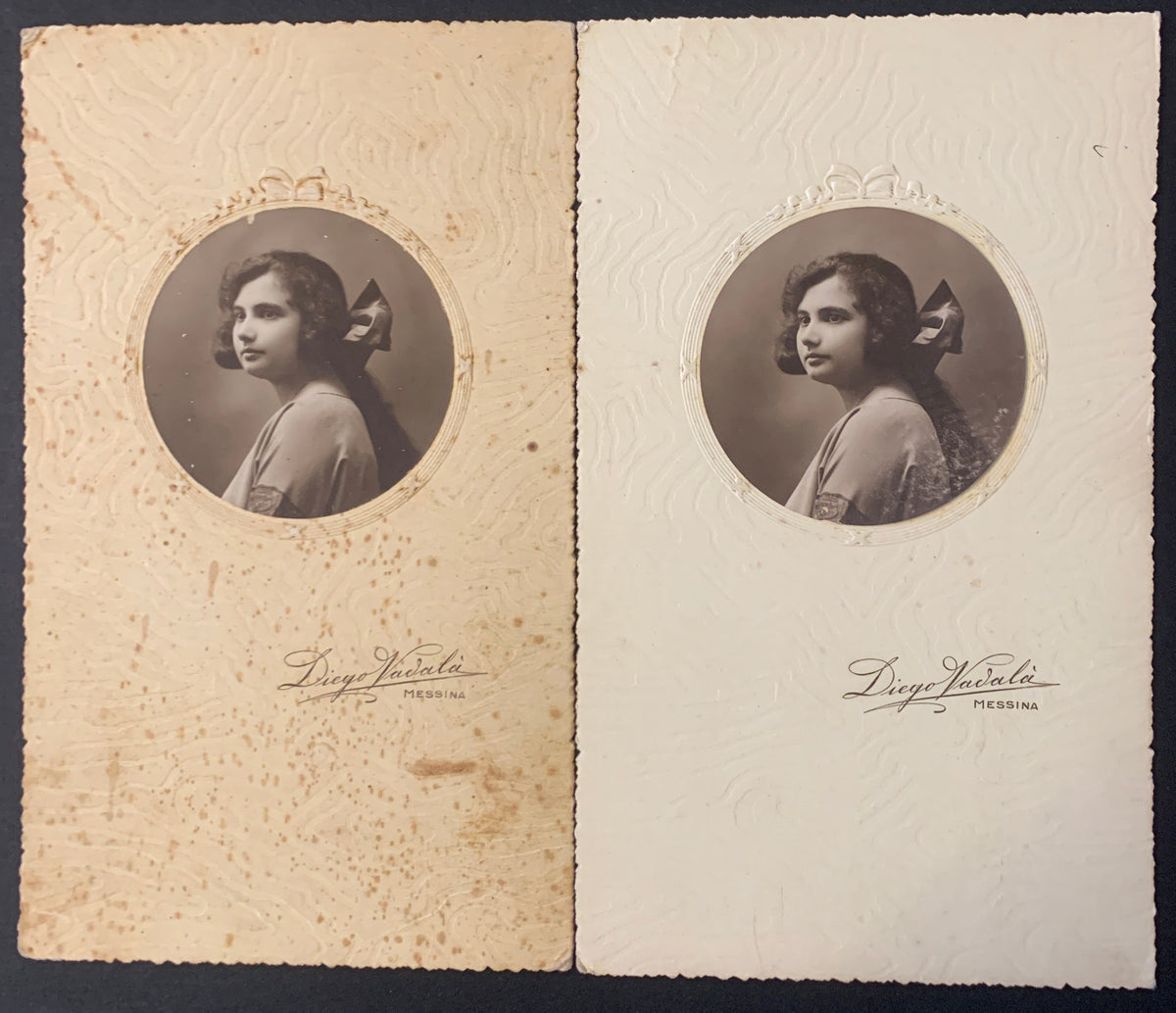 Lotto 2 Antiche Fotografie Ritratti Donna Studio Diego Vadalà Messina D'Epoca