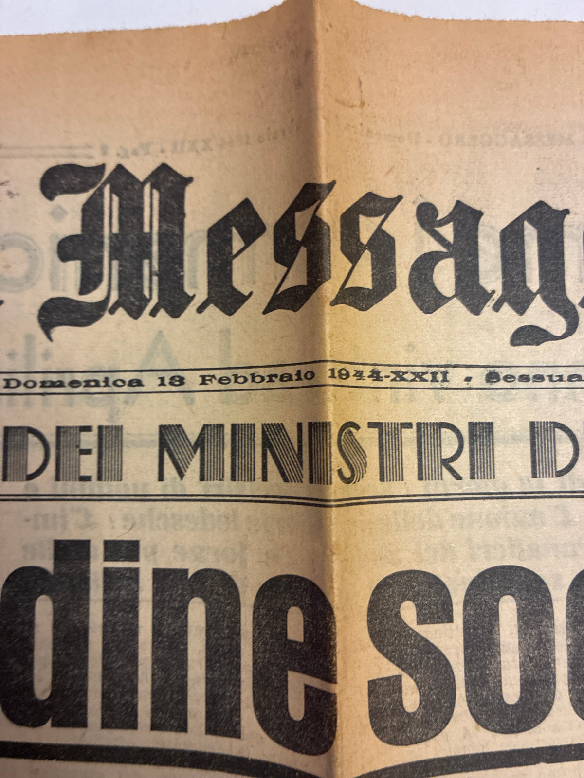 Quotidiano ORIGINALE 13 Febbraio 1944 Il Messaggero Socializzazione RSI Cassino COMPLETO