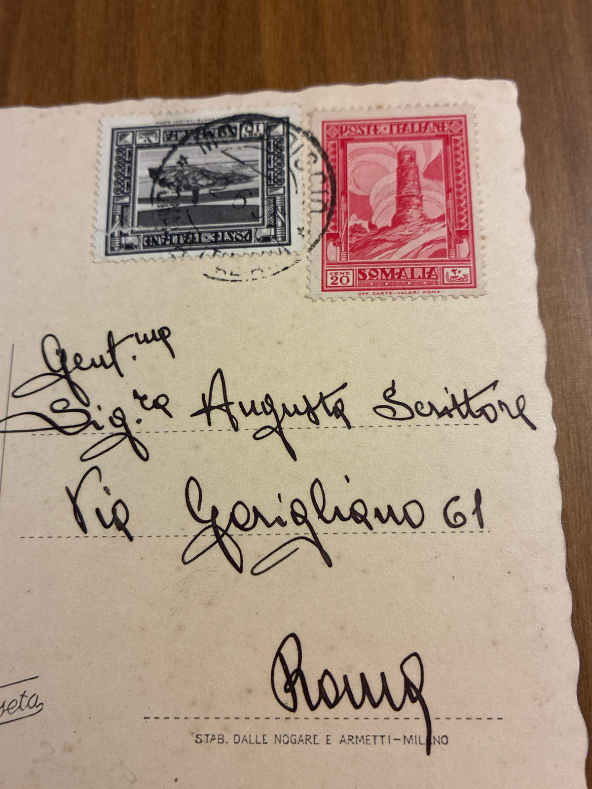 Somalia Italiana 1936 Cartolina da Mogadiscio a Roma Affrancatura Doppia 30 Centesimi Faro Crispi e Veduta di Genale Edizione Frascarolo