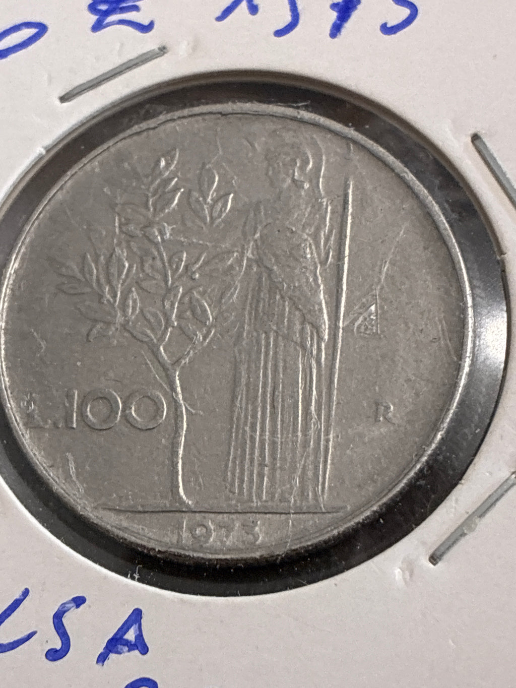 100 lire del 1973 Minerva falso d'epoca con peso eccedente a 8,30 grammi