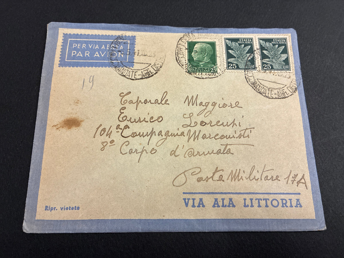 1941, Posta Militare 17A: Busta di Via Aerea Ala Littoria Completa della Lettera della Fidanzata da Roma per il Fronte Greco
