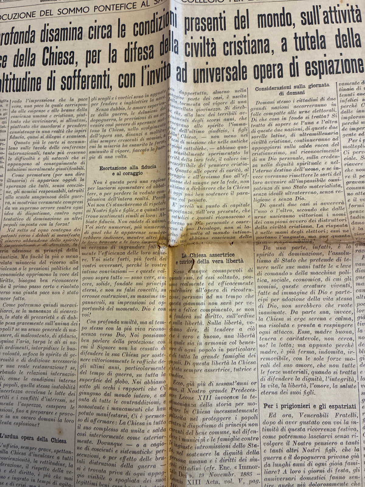 GIORNALE ORIGINALE 2 Giugno 1946 LOsservatore Romano - REFERENDUM PAPA PIO XII