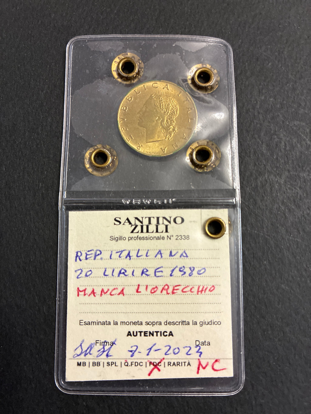 Moneta da 200 Lire 1980 Periziata Zilli - Errore di Conio: Manca L'Orecchio Q.FDC