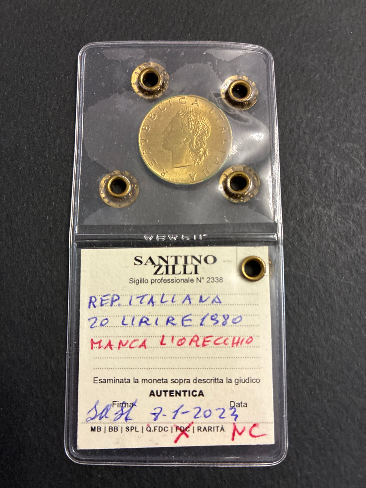 Moneta da 200 Lire 1980 Periziata Zilli - Errore di Conio: Manca L'Orecchio Q.FDC
