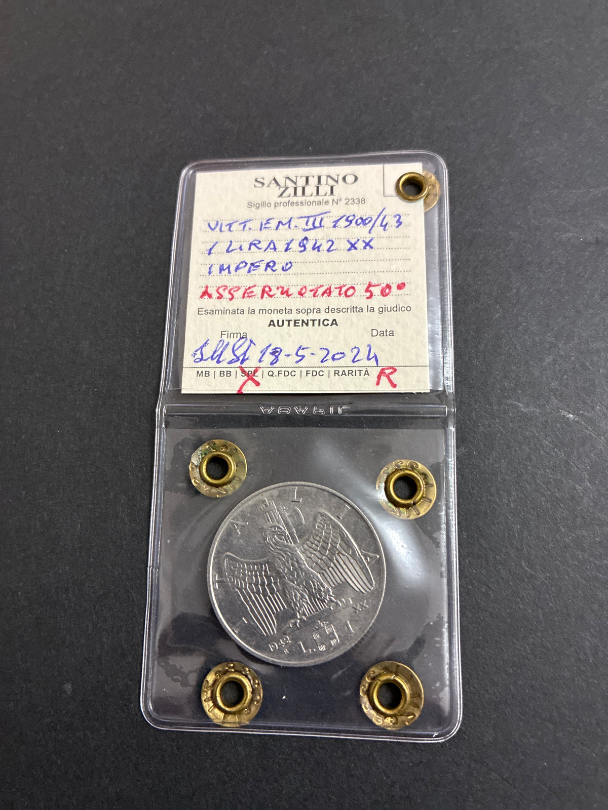 1 Lira 1942 XX "Impero" – Variante Asse Ruotato 50°, Rara, SPL