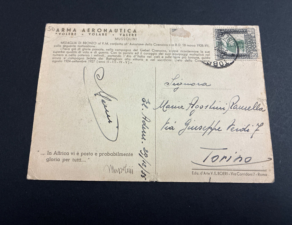 Cartolina Coloniale Militare "50 Arma Aeronautica" con Bollo di Tobruk - Spedita da El Adem nel 1935