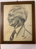 Ritratto Maschile d'Epoca a Carboncino - Disegno Originale in Cornice di Legno