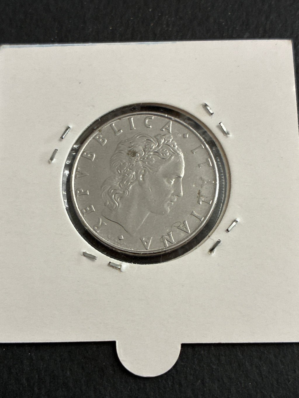 50 Lire 1982 Repubblica Italiana Vulcano variante con errore di conio asse ruotato di 20 gradi