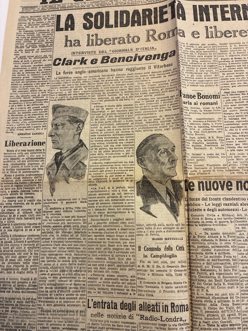 Quotidiano storico "Il Giornale d'Italia" – Edizione della Liberazione di Roma (6 Giugno 1944)