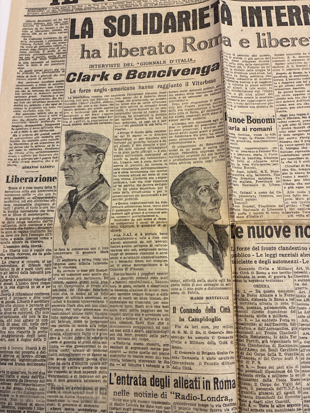 Quotidiano storico "Il Giornale d'Italia" – Edizione della Liberazione di Roma (6 Giugno 1944)