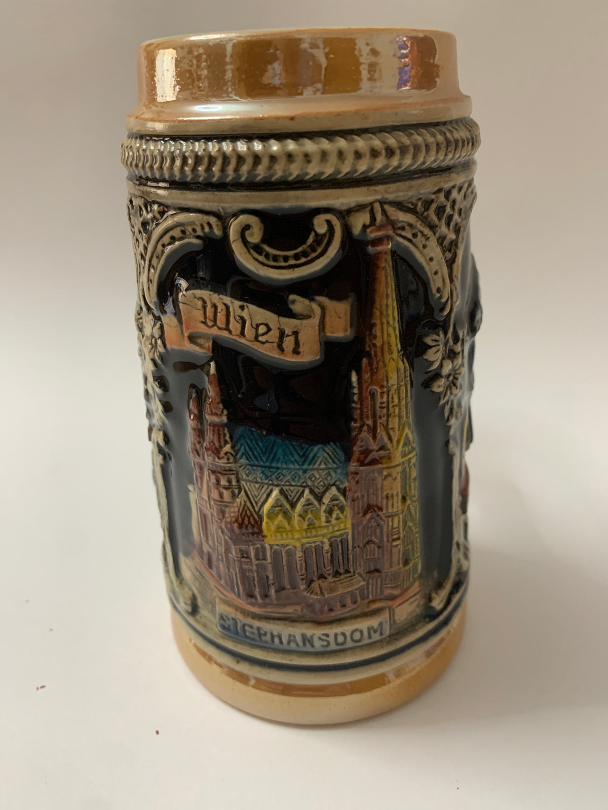 Boccale da Birra Vintage in Ceramica "Spanische Hofreitschule Wien" con Rilievo