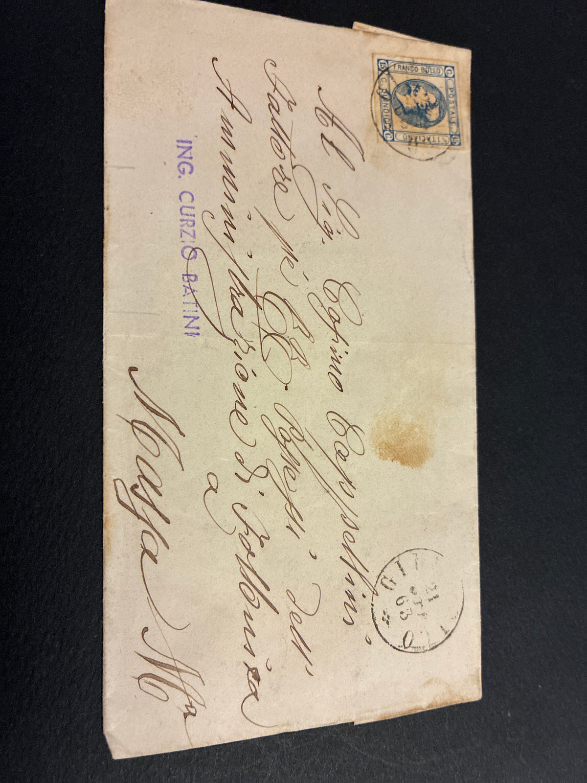 Lettera Storica 1863 da Follonica a Massa Marittima Francobollo 15c II Tipo