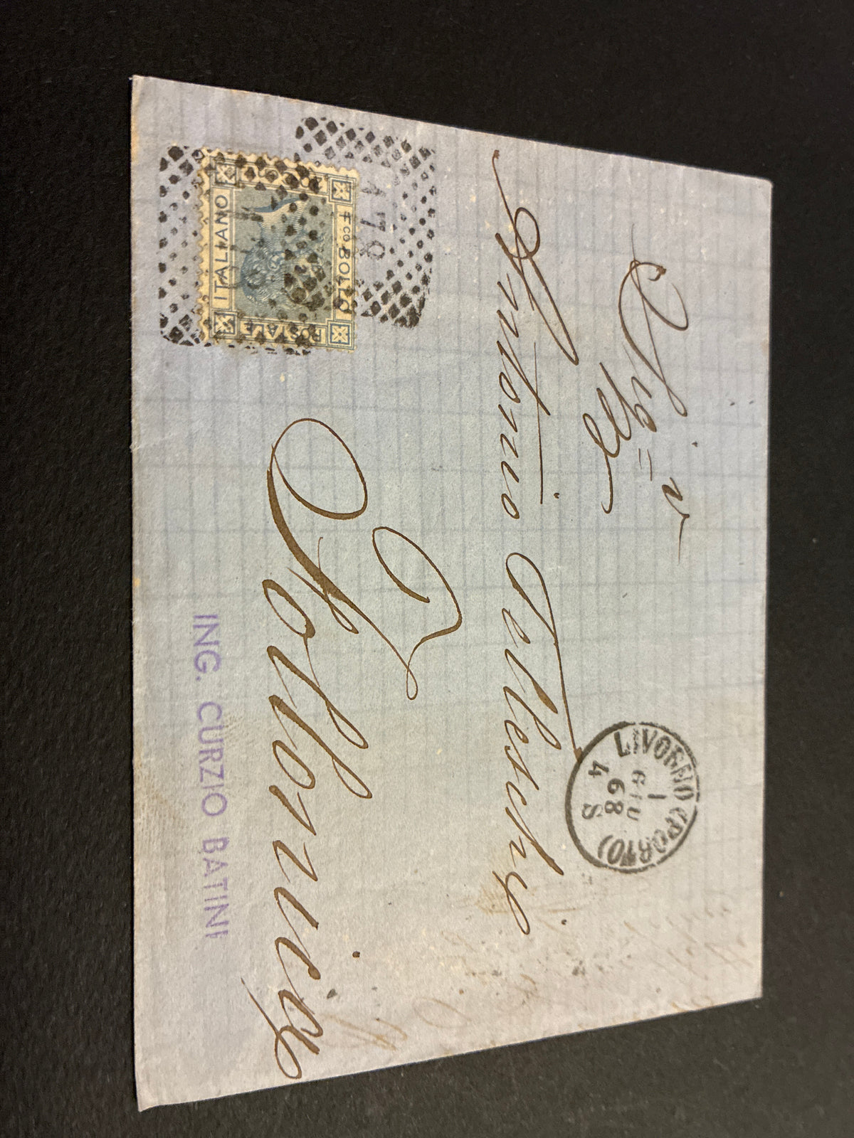 1868 - Lettera da Livorno (Porto) a Follonica con timbro collezione Curzio Batini