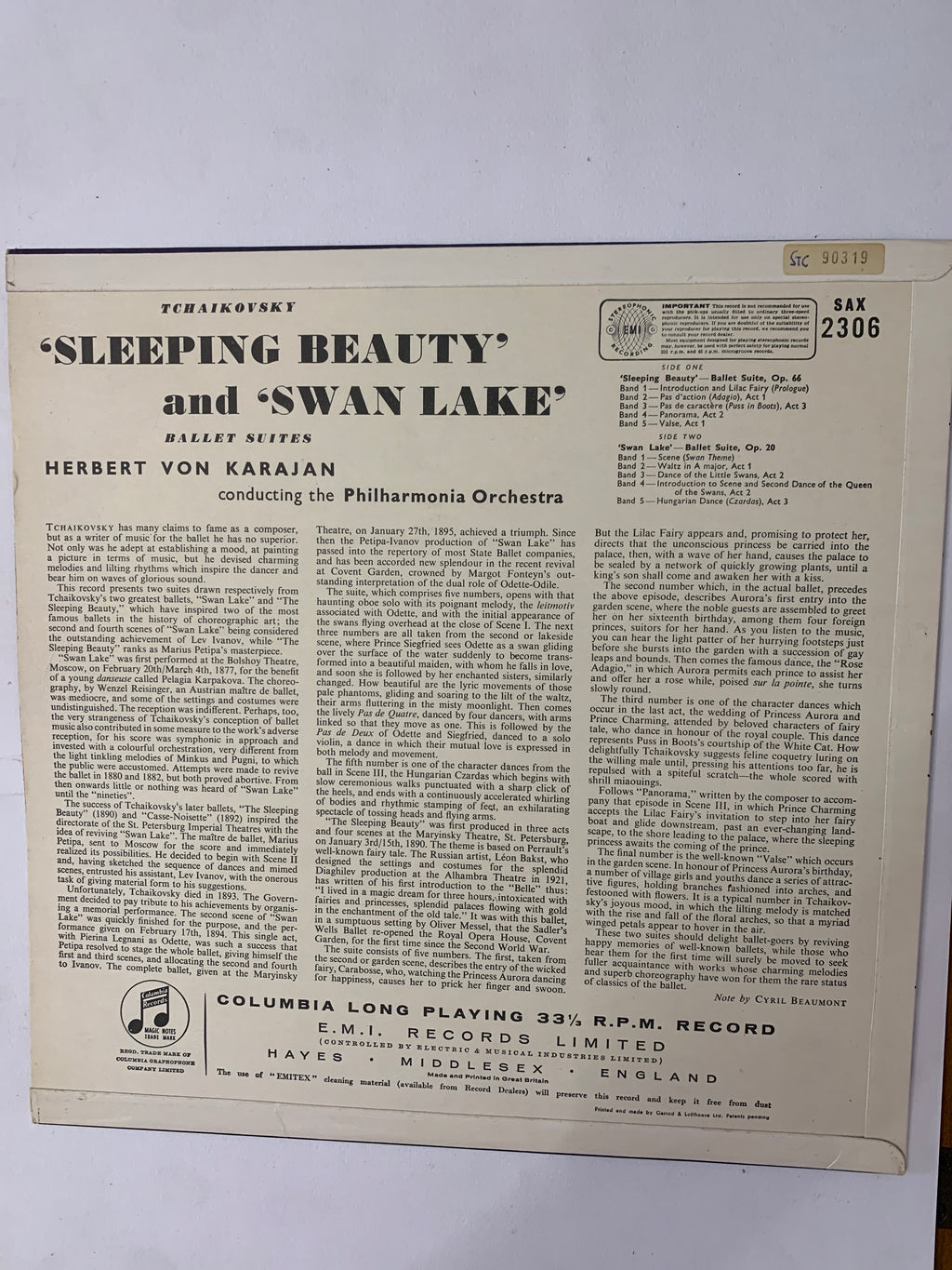 Tchaikovsky: Sleeping Beauty & Swan Lake - Karajan / Philharmonia Orchestra (LP Columbia SAX 2306 - 2ª Stampa UK Red Label)