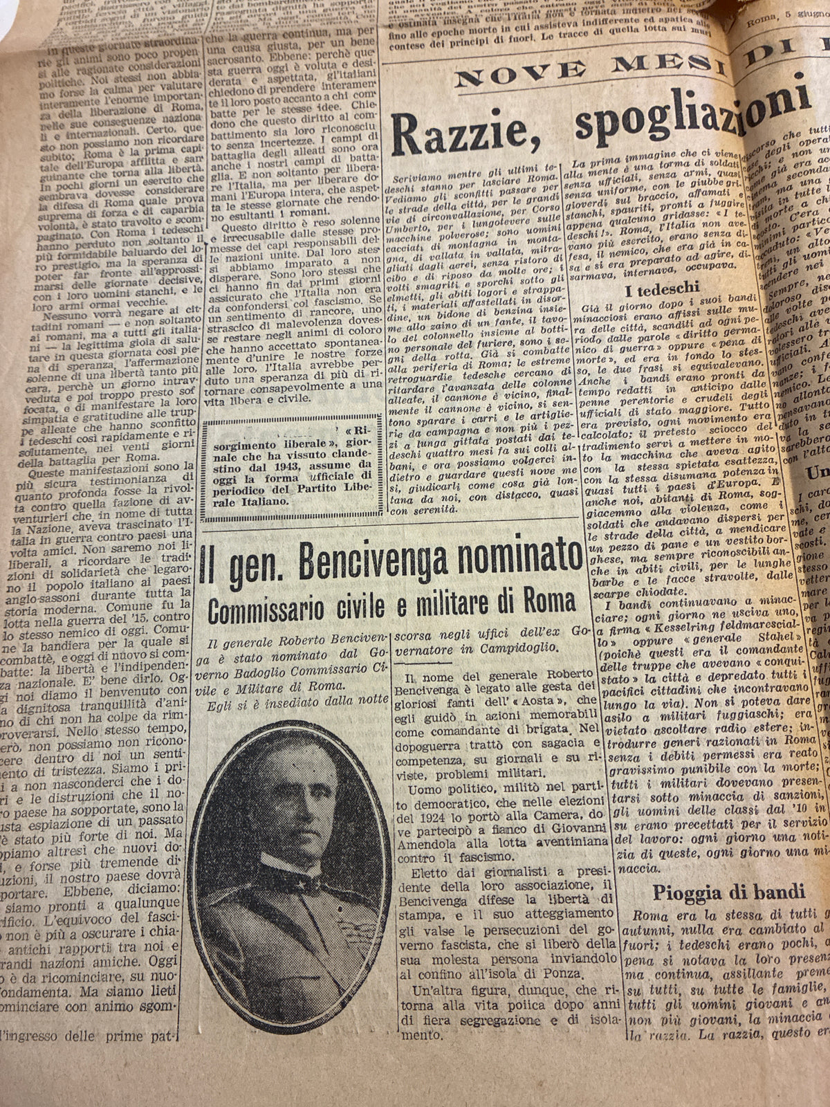 Storico Quotidiano Originale Il Risorgimento Liberale 5 Giugno 1944 - Edizione Completa Roma Liberata