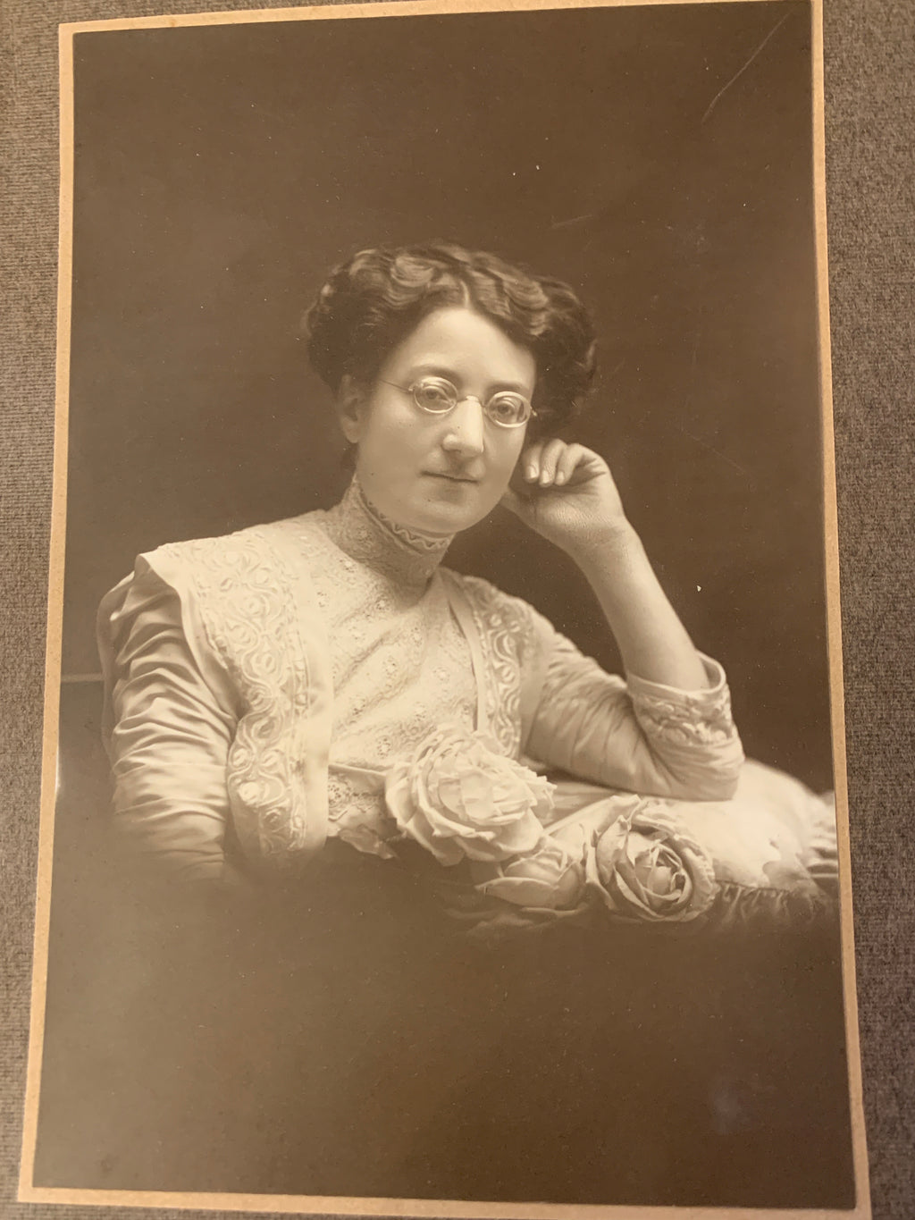 Antica Fotografia Ritratto Dama Occhiali Studio Chandler Florida Buenos Aires D'Epoca