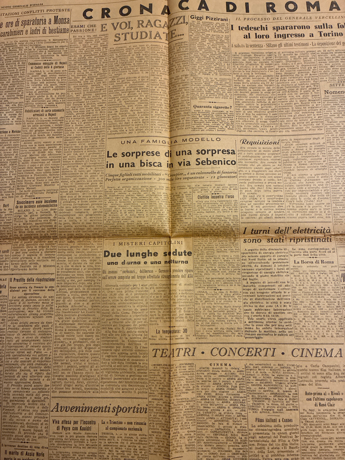 Quotidiano ORIGINALE 2 Ottobre 1946 Sentenza Processo Norimberga COMPLETO