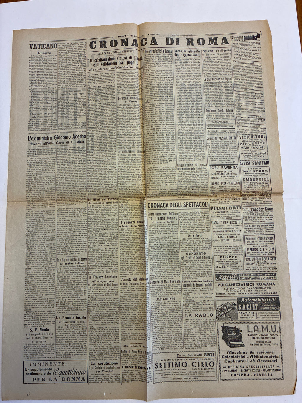 GIORNALE ORIGINALE EDIZIONE STRAORDINARIA 8 Maggio 1945 Il Quotidiano - LA GUERRA IN EUROPA E' FINITA